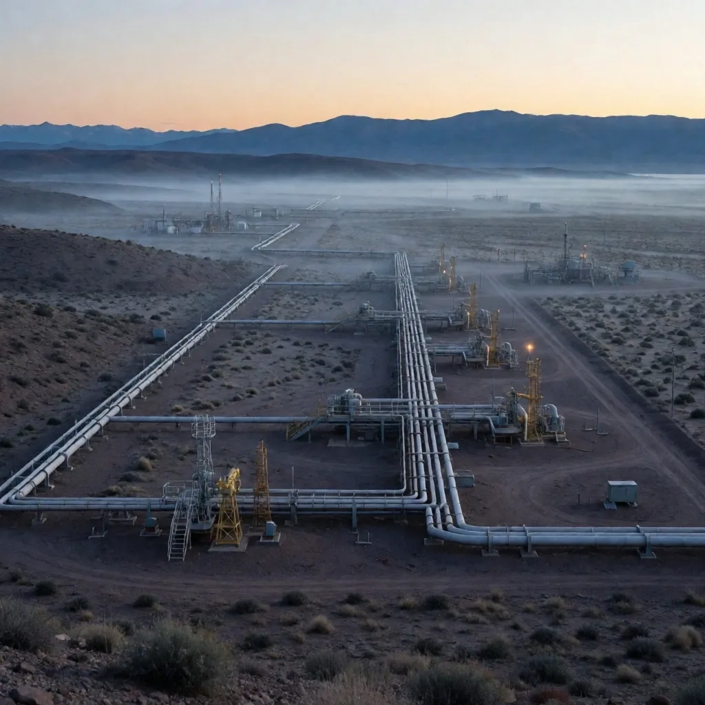 Infraestructura de Vaca Muerta al amanecer