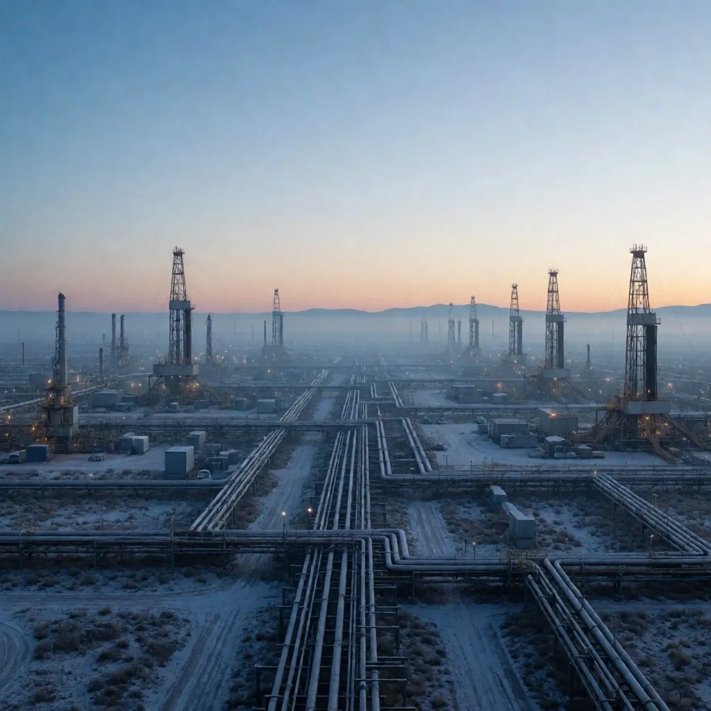 Infraestructura energética al amanecer en Vaca Muerta
