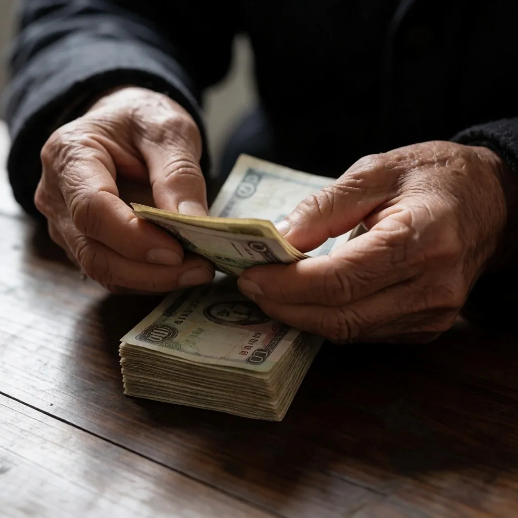Macrofotografía de billetes de pesos argentinos con hilos de seguridad