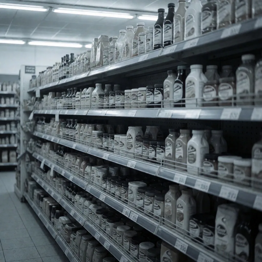 Pasillo de supermercado argentino con etiquetas de precios